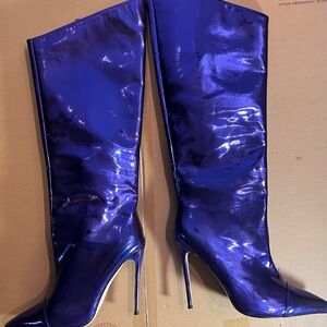 Chic Royal Blue Metallic High Heel Boots Sz.44